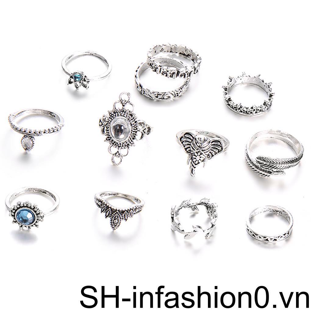 Bộ Nhẫn Hợp Kim Khắc Họa Tiết Phong Cách Bohemian Thời Trang Cho Nữ