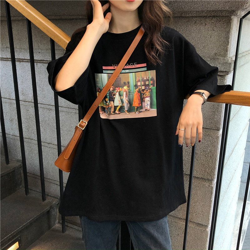 Summer 2021 New Retro Art Short Sleeve T-Shirt Oversized Korean T-Shirt Women's Hip Hop Ullzang T-shirt