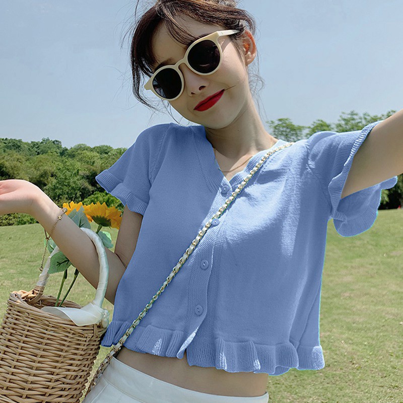 Áo Nữ Tay Ngắn Cổ Chữ V Thời Trang Quyến Rũ