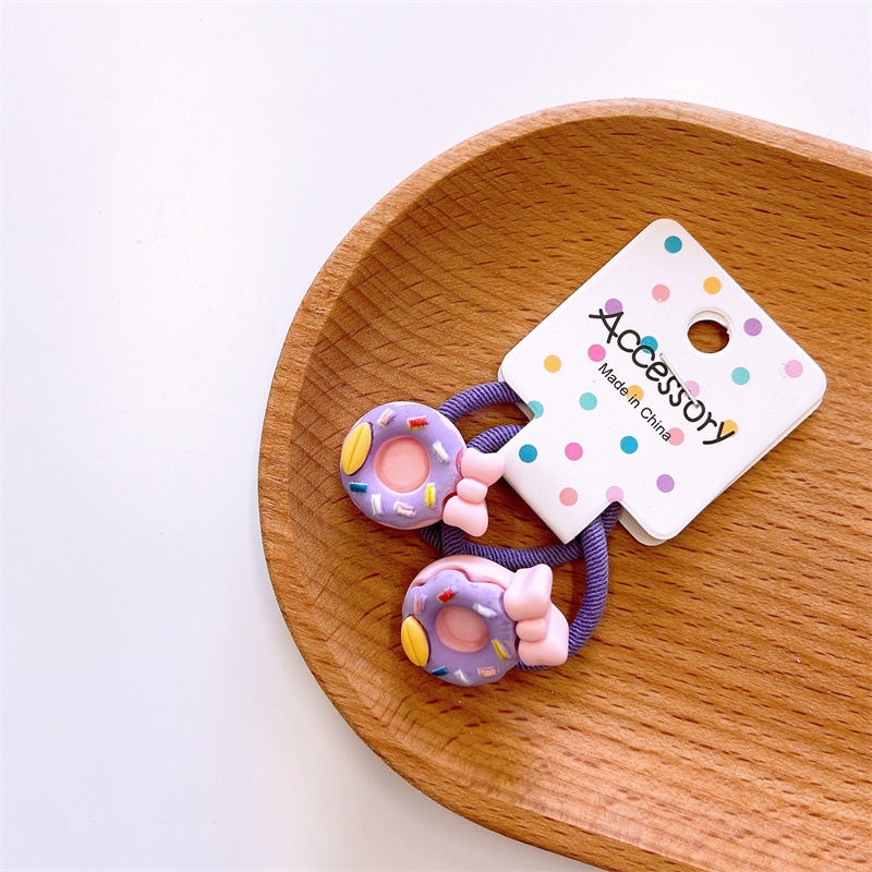 Set 2 dây buộc tóc co giãn hình bánh donut xinh xắn cho bé gái