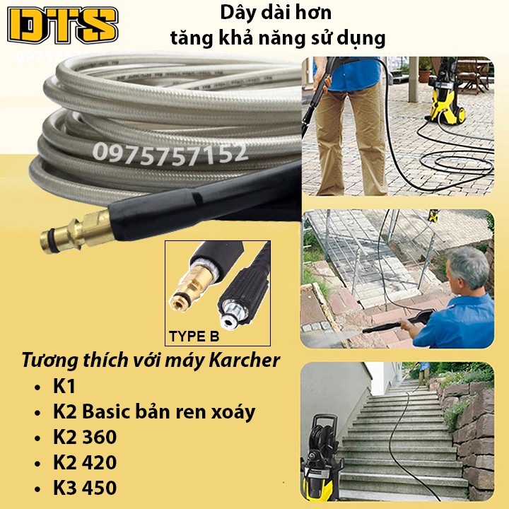 ⚜️FREESHIP⚜️ 10m Dây áp lực máy rửa xe Karcher - Ống dây phun thay thế máy xịt rửa áp lực Karcher