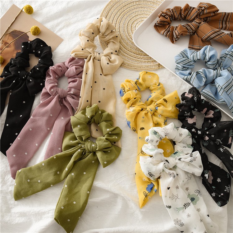 Dây cột tóc vải thắt nơ Scrunchies