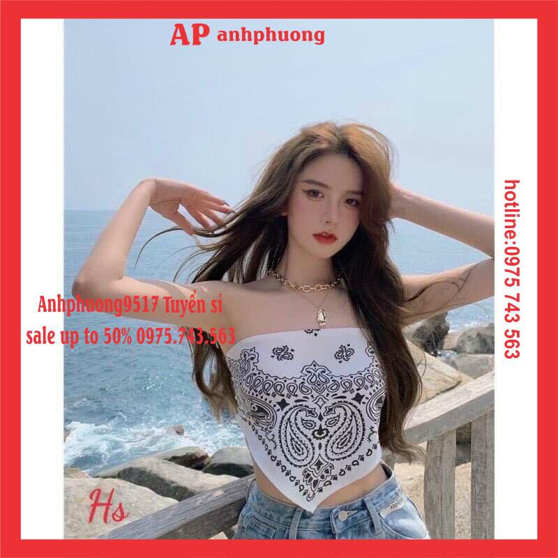 Áo Yếm thổ cẩm Nữ Trắng 2 dây Croptop Bandana Cúp Ngực Closet VINTAGE Hở Lưng SexyFreesize &lt;50kg
