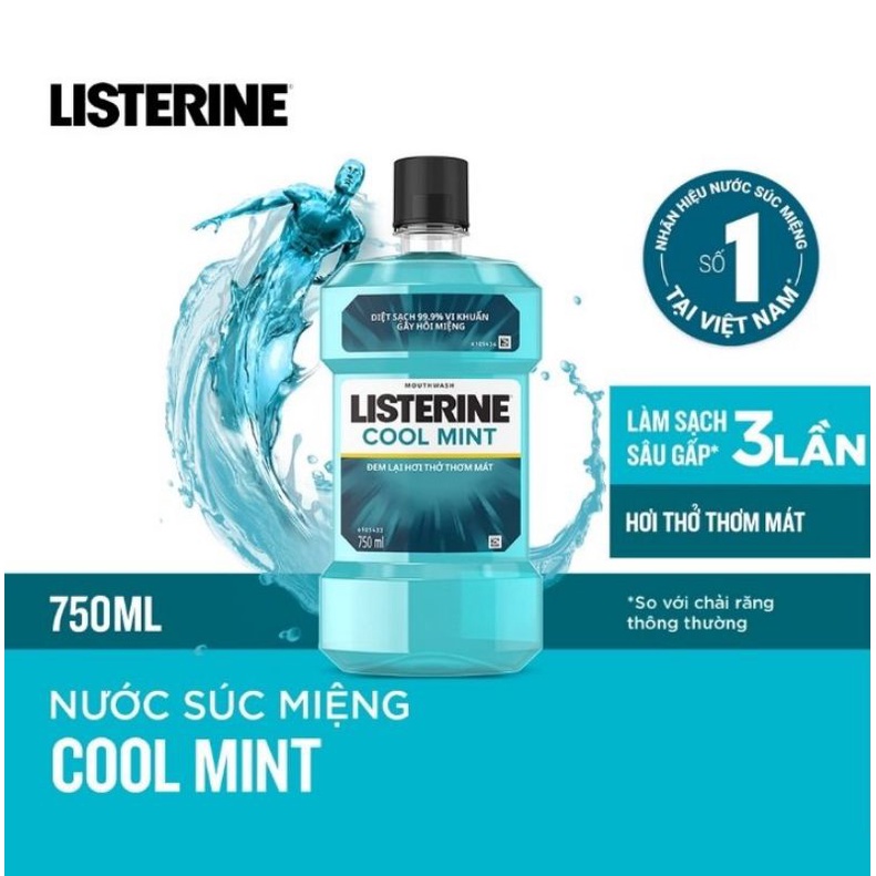 Nước súc miệng LISTERINE diệt khuẩn giữ hơi thở thơm mát Cool Mint