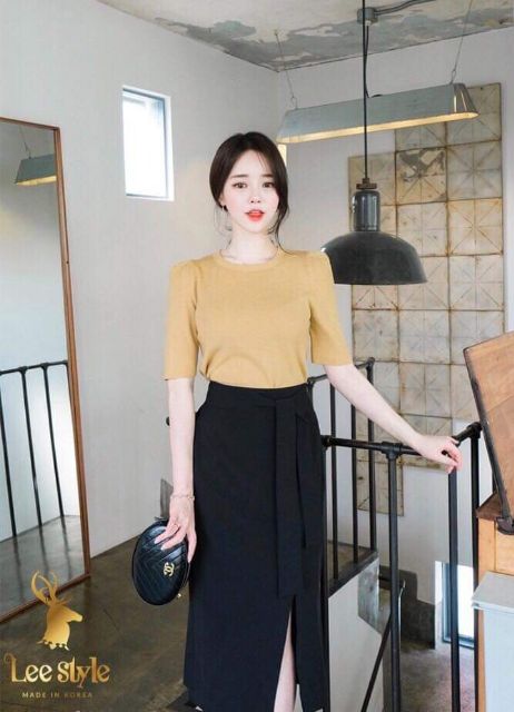 Chân váy bút chì suông xẻ trước thắt dây cạp sang chảnh dài 70cm- M63 | BigBuy360 - bigbuy360.vn