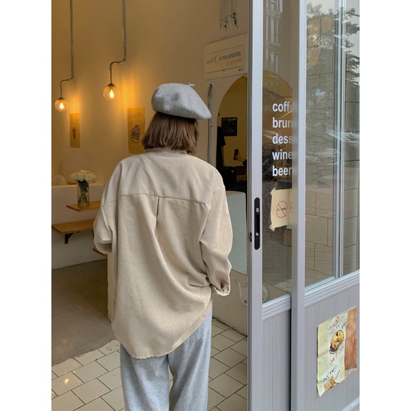 Áo Khoác Nhung Kẻ Dáng Rộng Phong Cách Retro Hàn Quốc Thời Trang Mùa Thu Dành Cho Nữ