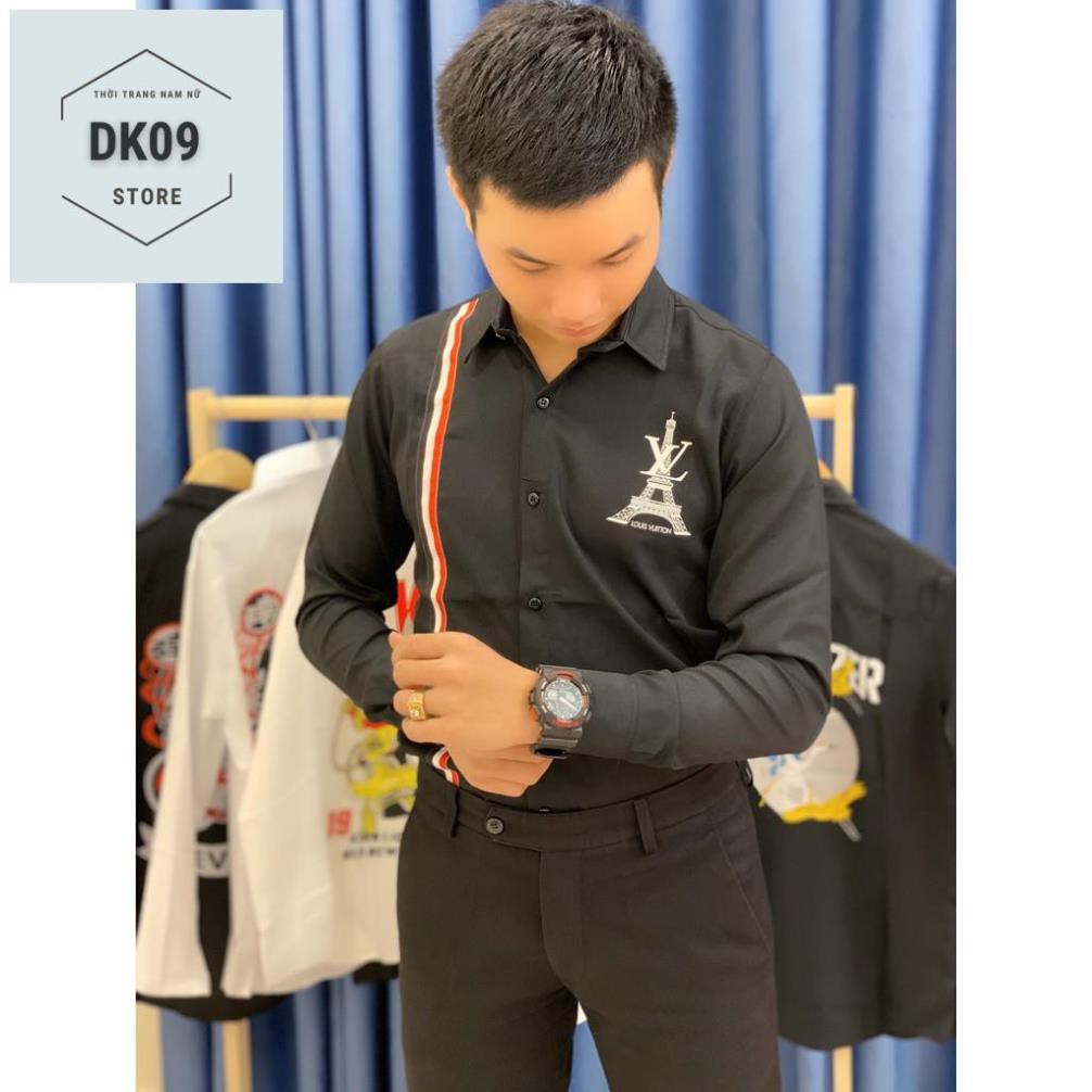 Áo Sơ Mi Dài Tay Cặp Đôi Nam- Nữ Thêu Tháp Eiffel | BigBuy360 - bigbuy360.vn