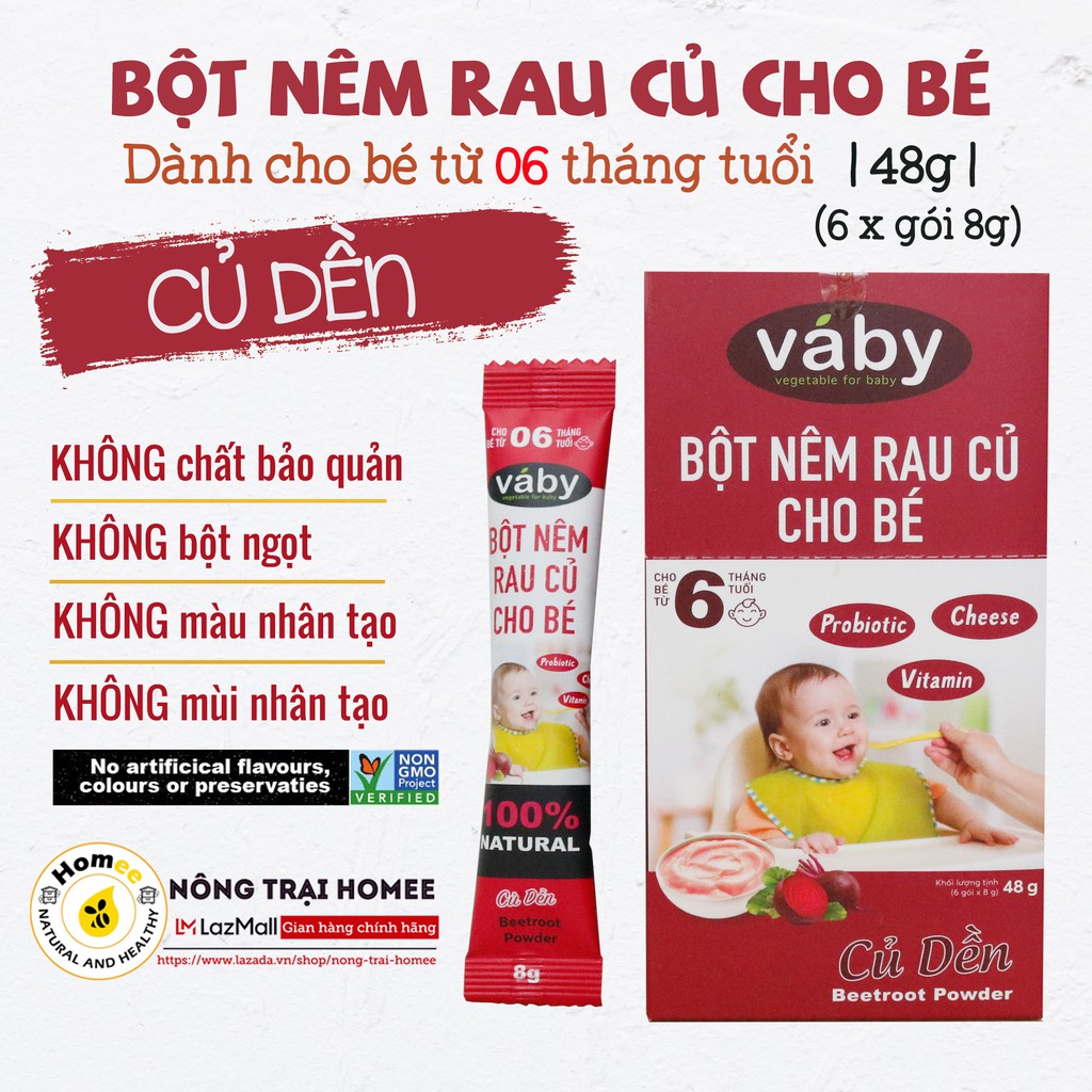 Bột nêm Củ Dền &amp; Phô mai dành cho bé ăn dặm VABY Hộp 48g (6 gói x 8g) - Gia vị nêm và rắc dành cho bé từ 6 tháng tuổi