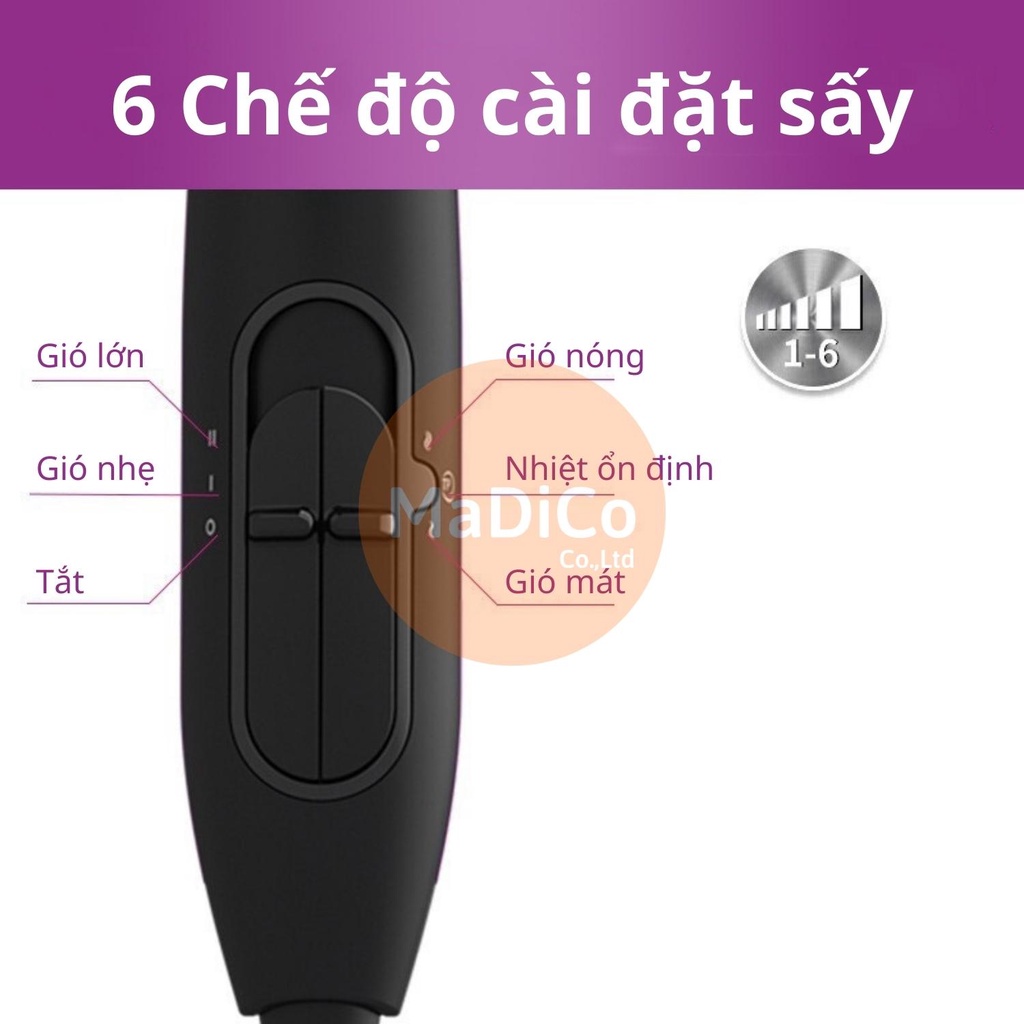 Máy sấy tóc Philips 2 chiều nóng lạnh công suất lớn 2100W tạo kiểu tóc chuyên nghiệp chuẩn salon HP8230 - BH 2 năm