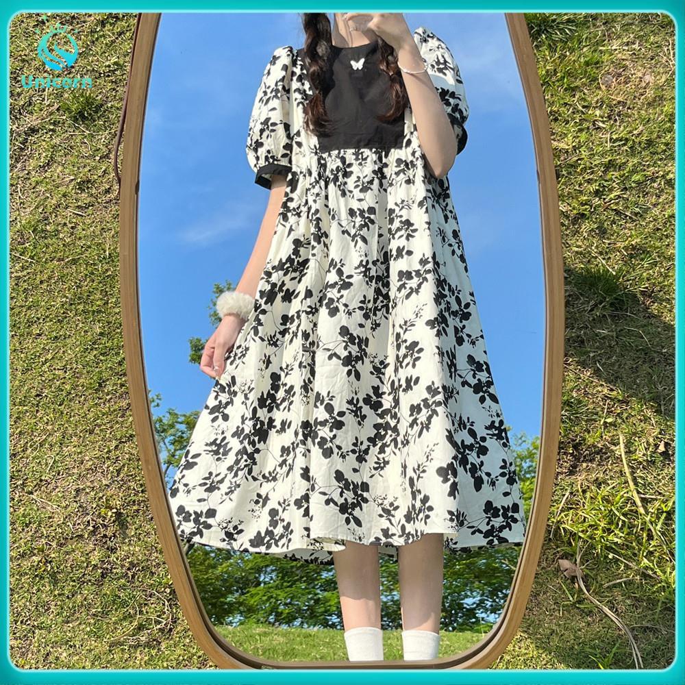 Váy babydoll tay phông Đầm Tay Phồng Thêu Hoa Phong Cách Hàn Quốc Cổ Điển Thời Trang Mùa Hè Mới Cho Nữ