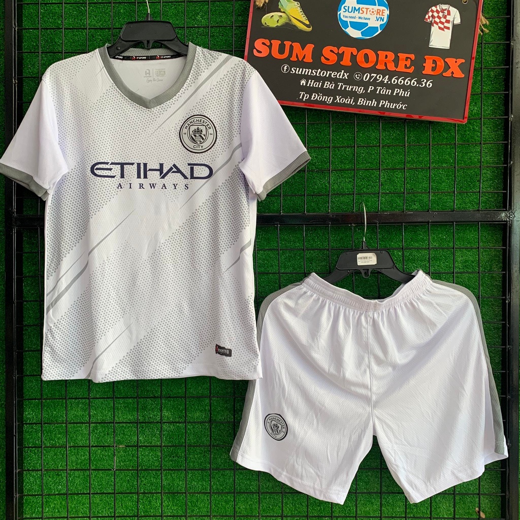 Quần Áo Đá Bóng Man City Trắng TK HP - Áo Đấu Vải Mè Hàn Quốc Cao Cấp, Đẹp, Mẫu Mới 2022