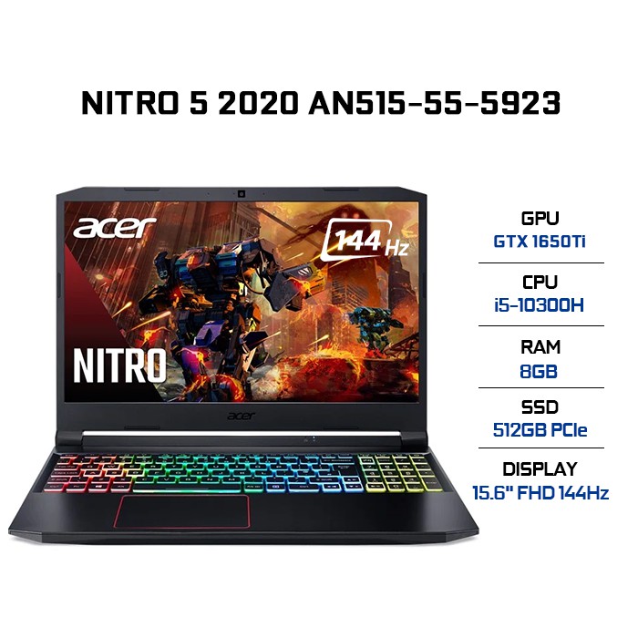 Laptop Acer Nitro 5 2020 AN515-55-5923 i5-10300H | 8GB | 512GB | VGA GTX 1650Ti 4GB | 15.6'' FHD 144Hz | Win 10 | BigBuy360 - bigbuy360.vn