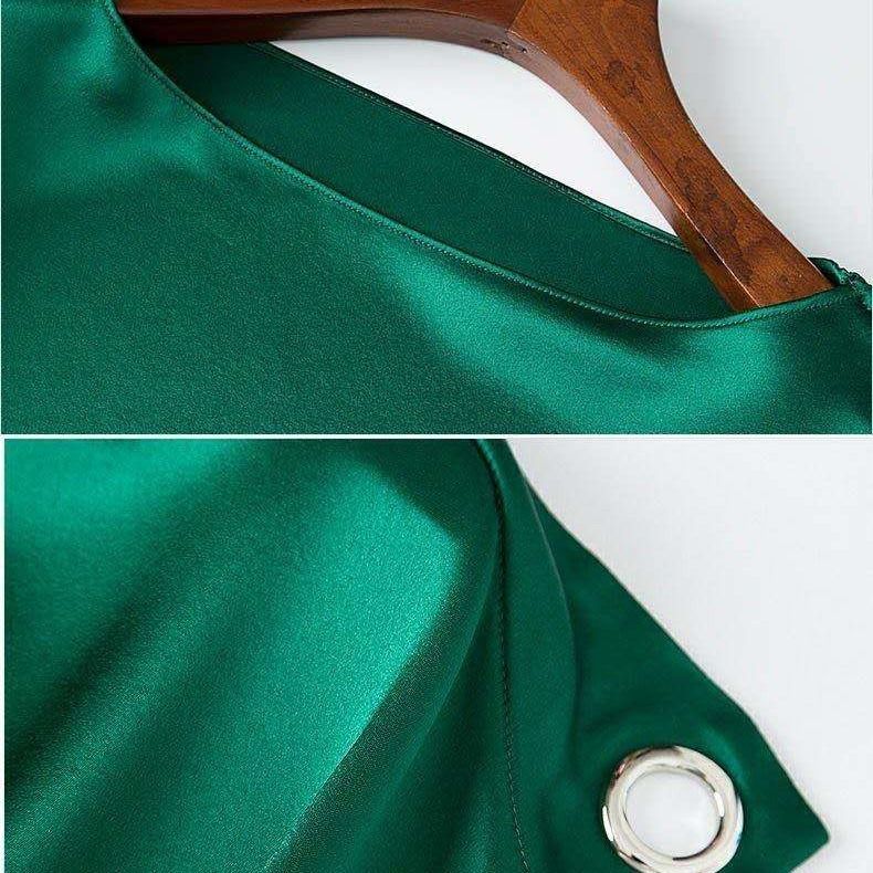 Elegant temperament fiber silk silky smooth satin women's short-sleeved mid-length lace-up summer slim slimming ladies skirt A-line | BigBuy360 - bigbuy360.vn