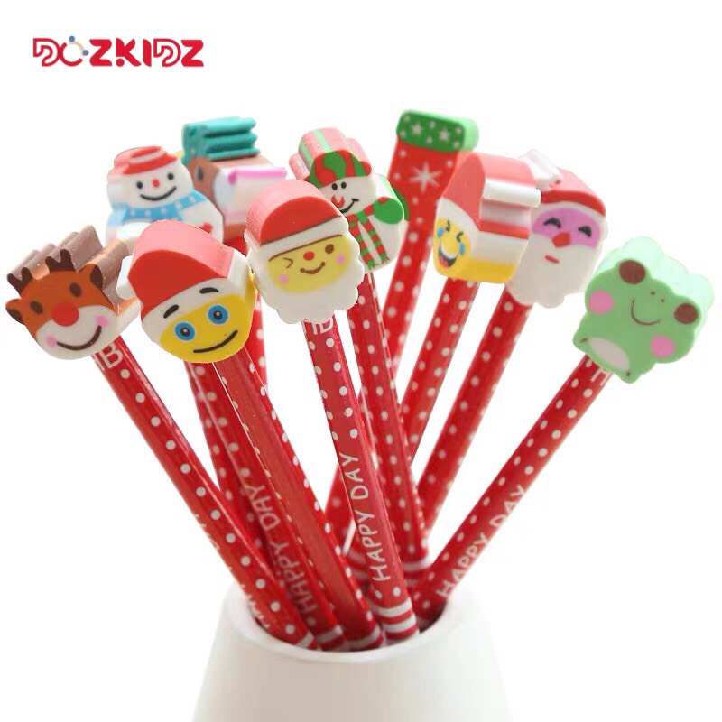 COMBO 5 CHIÊC bút chì kèm tẩy họa tiết Noel - DOZKIDZ