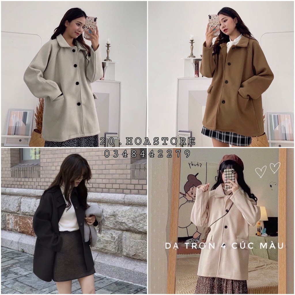 ÁO KHOÁC DẠ TRƠN 4 CÚC HÀN QUỐC ĐEN XÁM BE NÂU CAM - ÁO DẠ ÉP CỔ BẺ THU ĐÔNG FORM TO RỘNG 3 MÀU ULZZANG