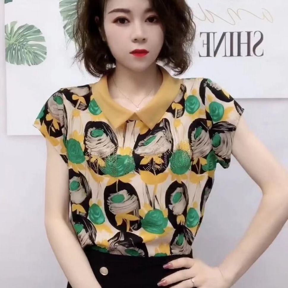 Short-sleeved T-shirt female 2021 summer new style high-end doll collar design, fashionable and thin, large size ladies chiffon shirt