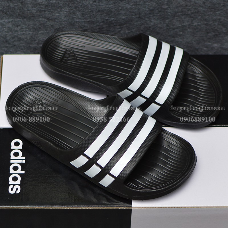 Dép Adidas Duramo chính hãng xuất Nhật màu đen sọc trắng