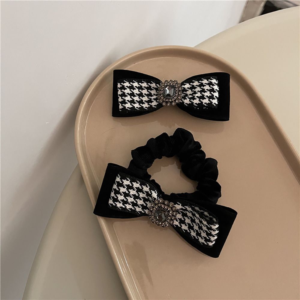 Dây buộc tóc/Kẹp đuôi ngựa bằng vải họa tiết kẻ ô thanh lịch phong cách Hàn Quốc cho nữ