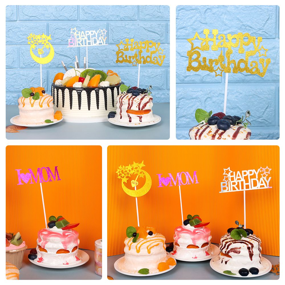 Set 2 Phụ Kiện Cắm Trang Trí Bánh Kem Chữ Happy Birthday Xinh Xắn