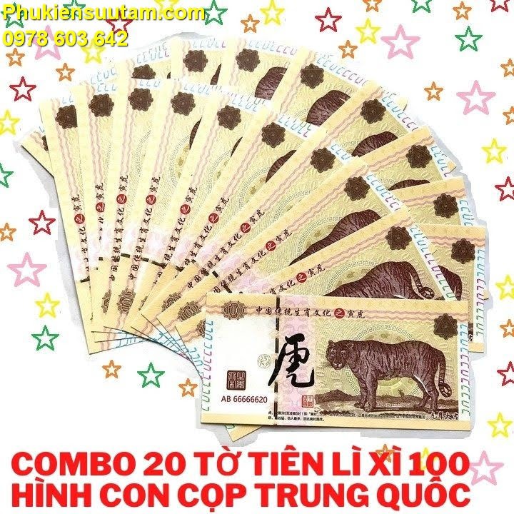 Combo 20 Tờ Tiền lì xì 100 hình con Cọp Trung Quốc; Quà tặng độc lạ nhân dịp năm mới 2022 Nhâm Dần- SP005434