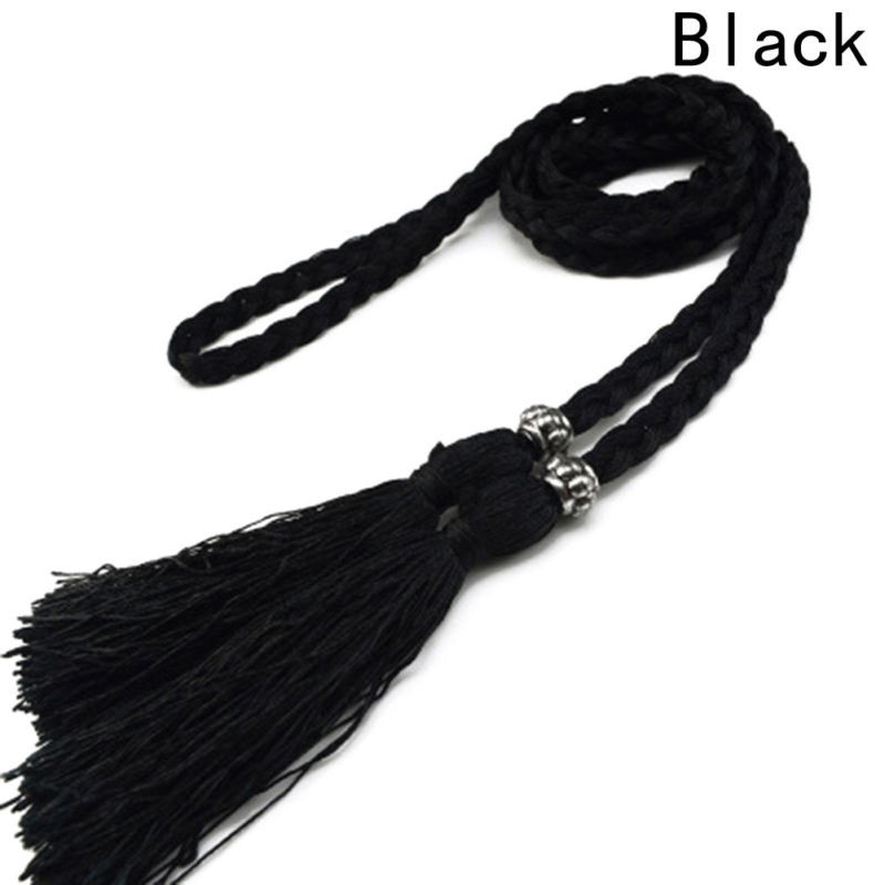 Thắt lưng dây cotton vải bện có tua rua dành cho nữ