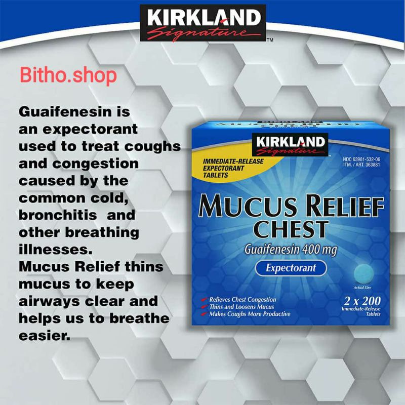 Viên uống giảm ho, tan đờm Mucus Relief Chest 200v Kirkland