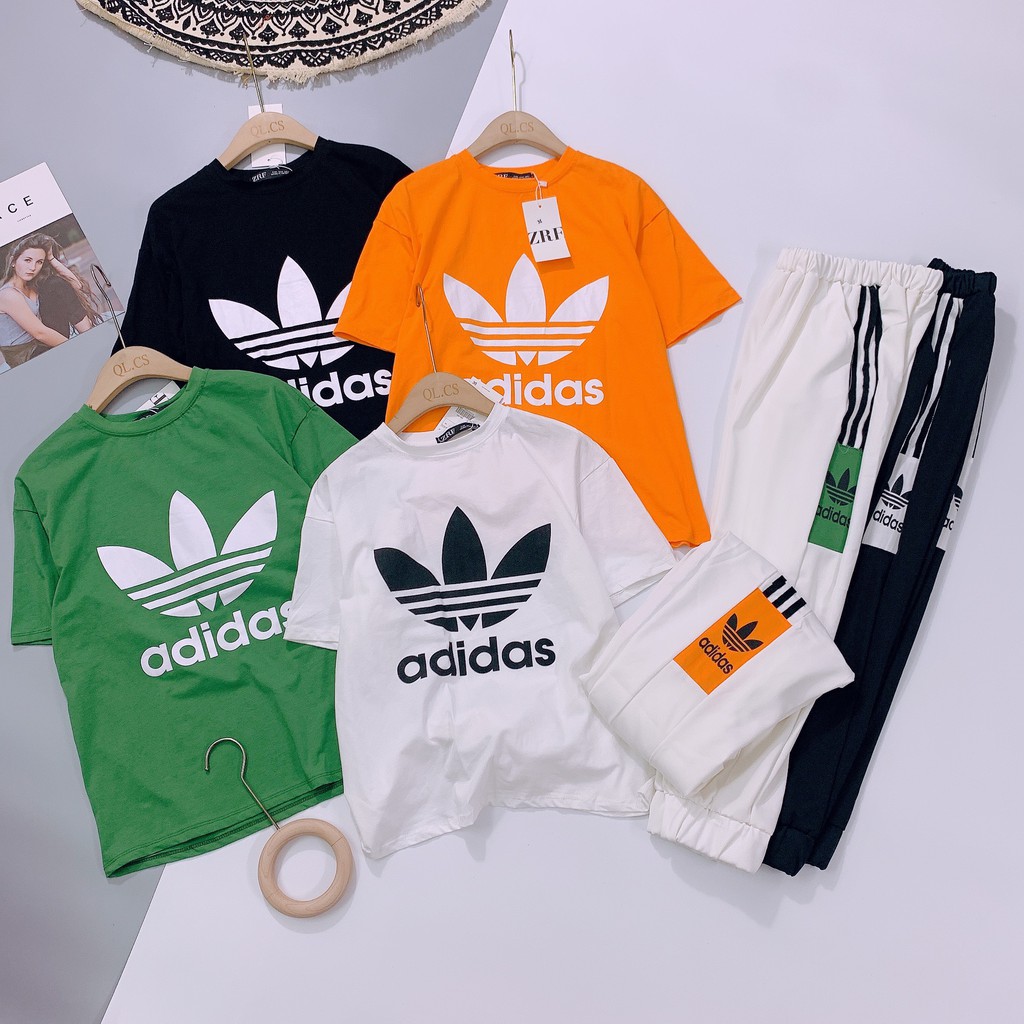 Bộ cottong Adidas quần dài áo cộc 3 sọc phối cực khoẻ khoắn