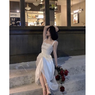 Đầm midi 2 dây trắng xoè