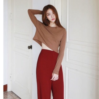 Áo Croptop dài tay dáng thụng Basic cổ tròn - By Sugargalz