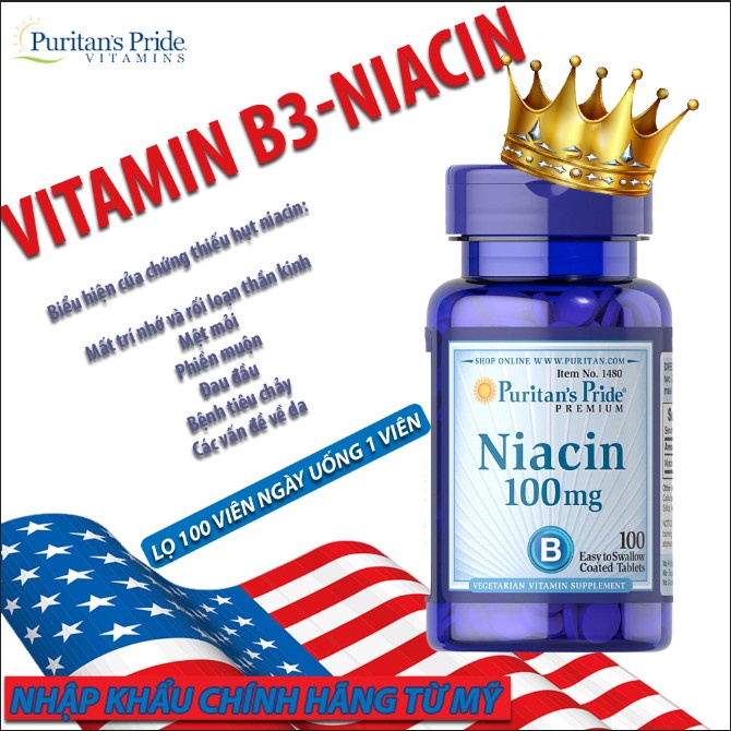 Viên uống bổ sung Vitamin B3 Niacin puritan pride 100mg giúp giảm nhiệt miệng, viêm da, ngừa lão hóa 100 viên | BigBuy360 - bigbuy360.vn