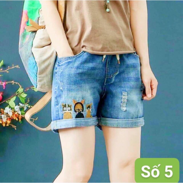 Quần short jean thêu