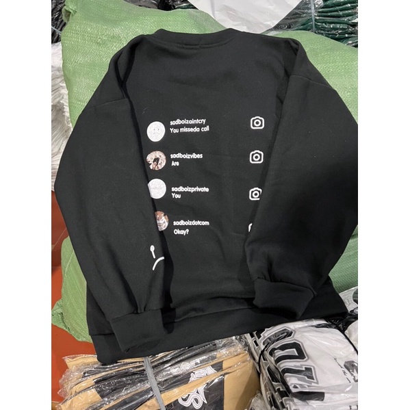 Áo sweater cổ tròn from rộng tay dài chất nỉ bông, áo thun thu đông in hình mặt khóc siêu độc lạ Vati