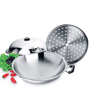 Chảo Wok Zebra có vĩ hấp 38cm- 176201. inox 304-Nhập khẩu Thái Lan