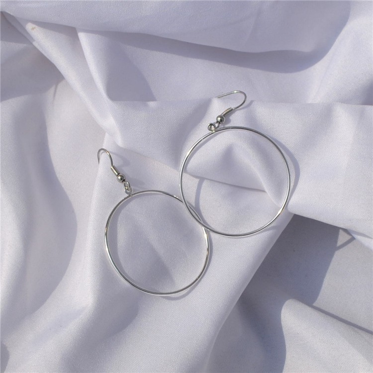 Khuyên tai kẹp không bấm lỗ chốt điều chỉnh K125 bằng hợp kim mạ bạc hình tròn bigsize dáng dài Leous Accesories