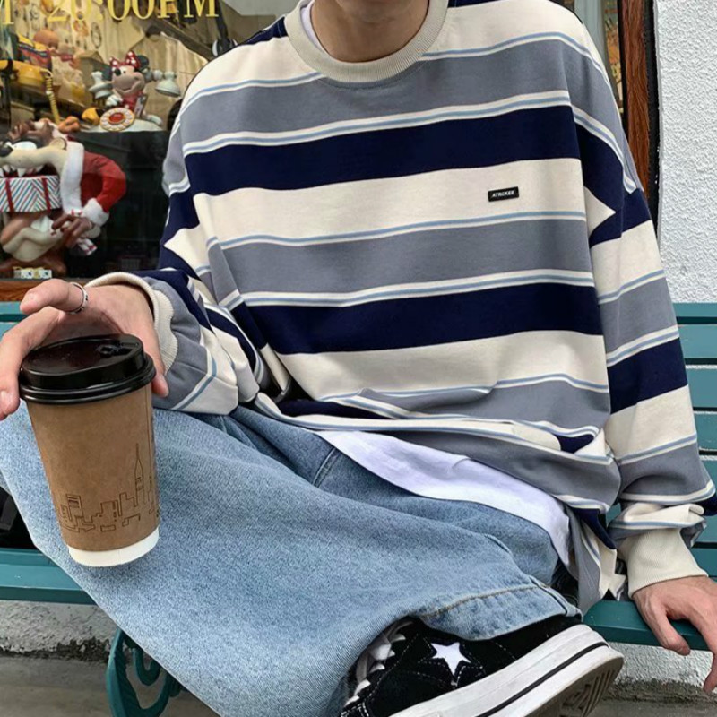 Áo thun dành cho cặp đôi Dài Tay Họa Tiết Sọc Ngang Thời Trang Dành Cho Nam
