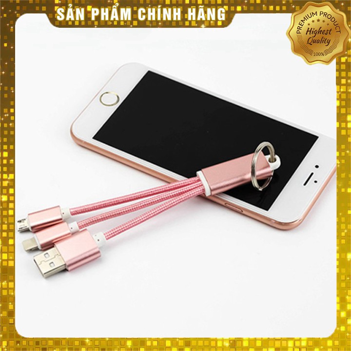 ban Hot- Cáp sạc 3 đầu dạng móc khóa tiện dụng (cổng Iphone/Samsung/USB) Sale siêu rẻ
