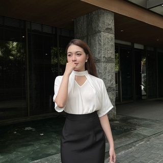 Áo voan kiểu nữ hàn quốc form rộng, áo sơ mi cổ trụ khoét tim xếp ly cổ
