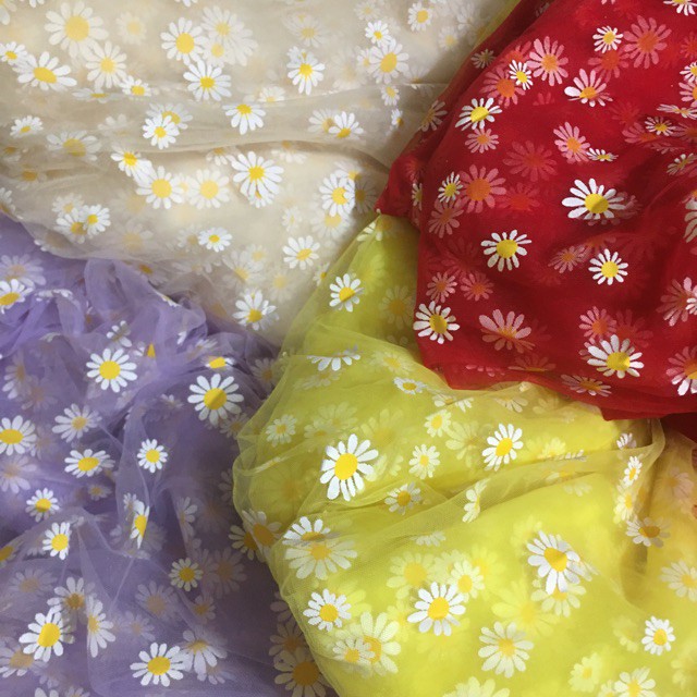 Vải hoa cúc, vải voan, vải lưới mềm may scrunchies, may váy đẹp, đáng yêu cho mẹ và bé
