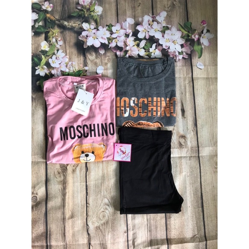 SET áo bầu tay lỡ moschino và quần ngố trơn hàng chuẩn đẹp