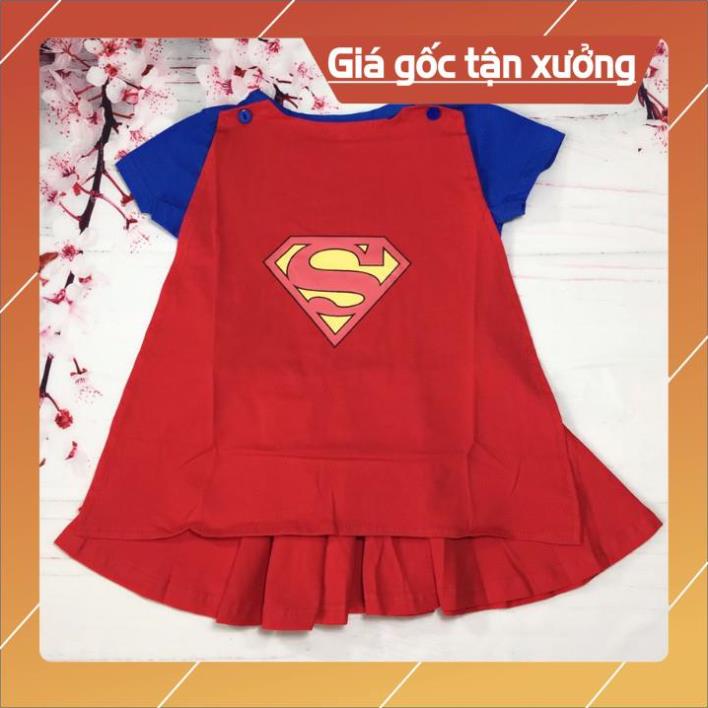 Đầm siêu nhân supergirl bé gái kèm áo choàng từ 9-26kg- thun cotton thấm hút mồ hôi, hình không bong tróc