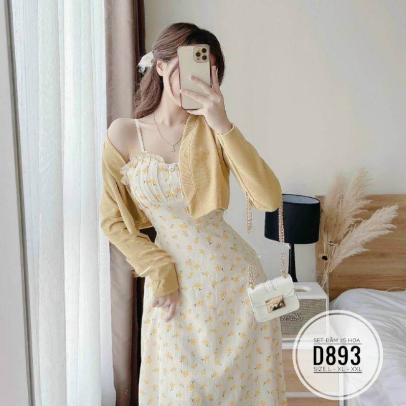 ĐẦM 2 DÂY HOA NHÍ PHỐI ÁO KHOÁC BIGSIZE