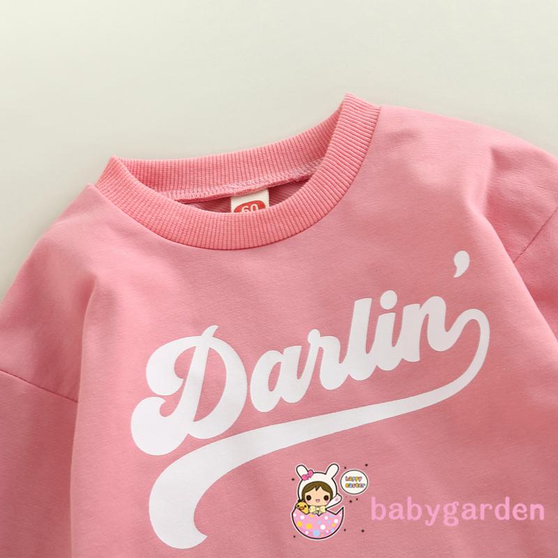 Áo Liền Quần Dài Tay In Chữ Cho Bé Gái 0-18 Tháng Tuổi