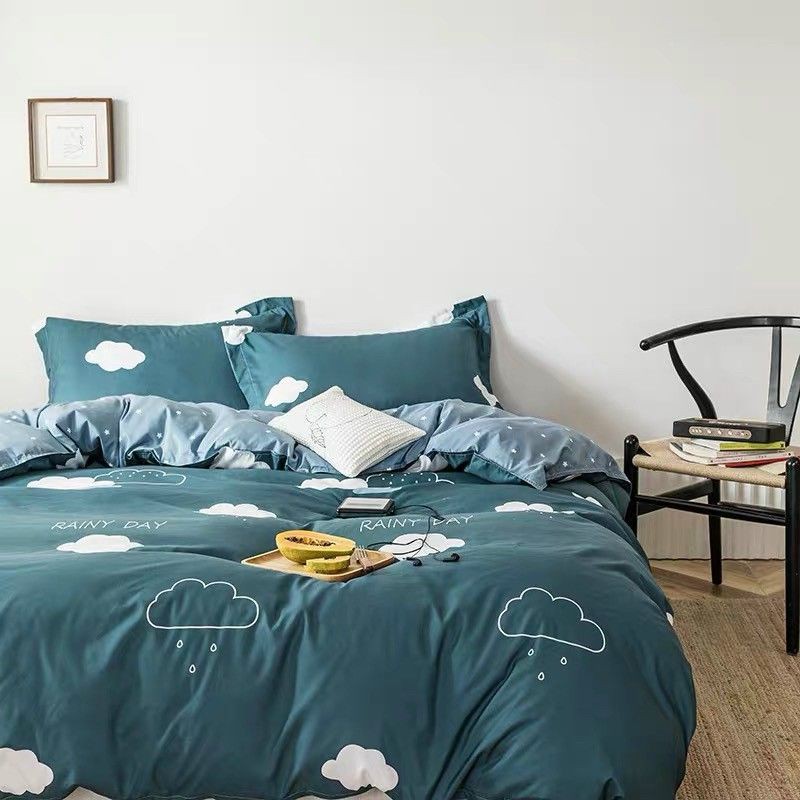 Bộ chăn ga cotton poly Mây và Mưa