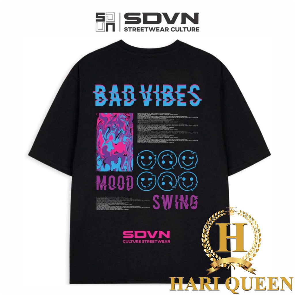 Áo phông Bad Vibers in trước sau form rộng đẹp- Áo thun tay lỡ Unisex nam nữ kiểu hàn quốc vải cotton HARI in hoạ tiết