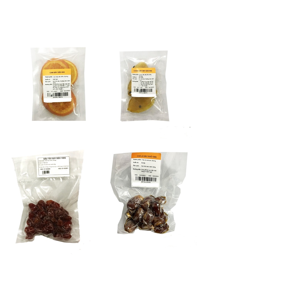 Chanh dây, cam, dâu, chà là, vv sấy dẻo