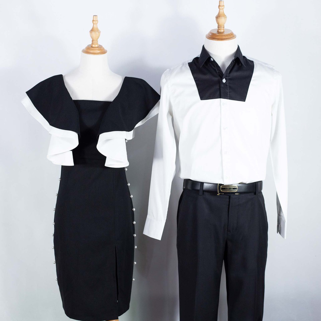 Đồ đôi Đầm Sơ Mi Couple Black Chest White Shirt &amp; Pearls Line Dress HAVIAS