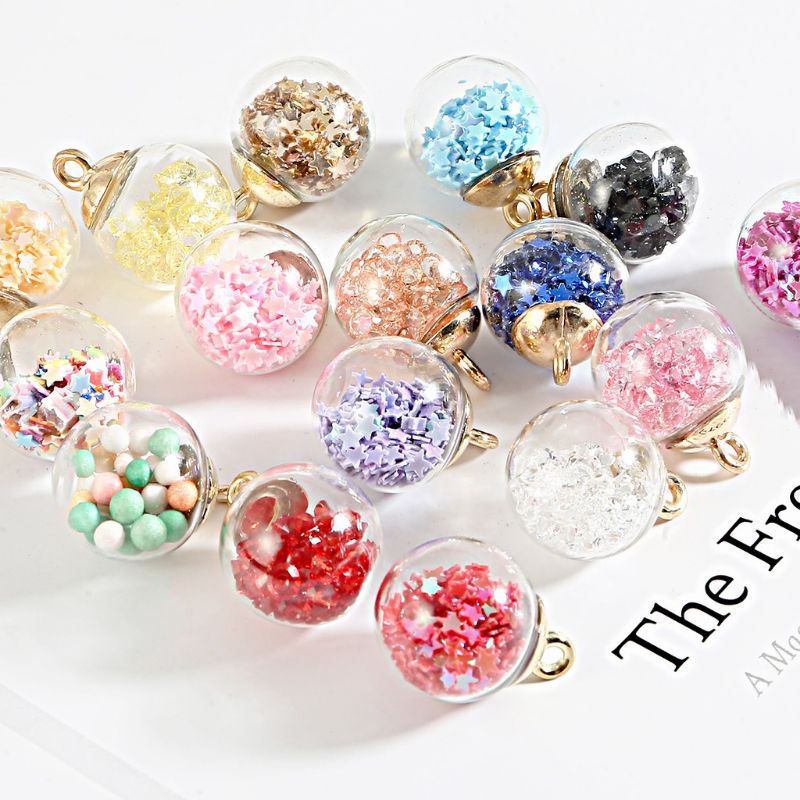 Charm quả cầu trong suốt ngôi sao/hạt đá/ bóng màu bên trong/ Mặt dây chuyền/ Làm đồ hanmade, Keyring, DIY