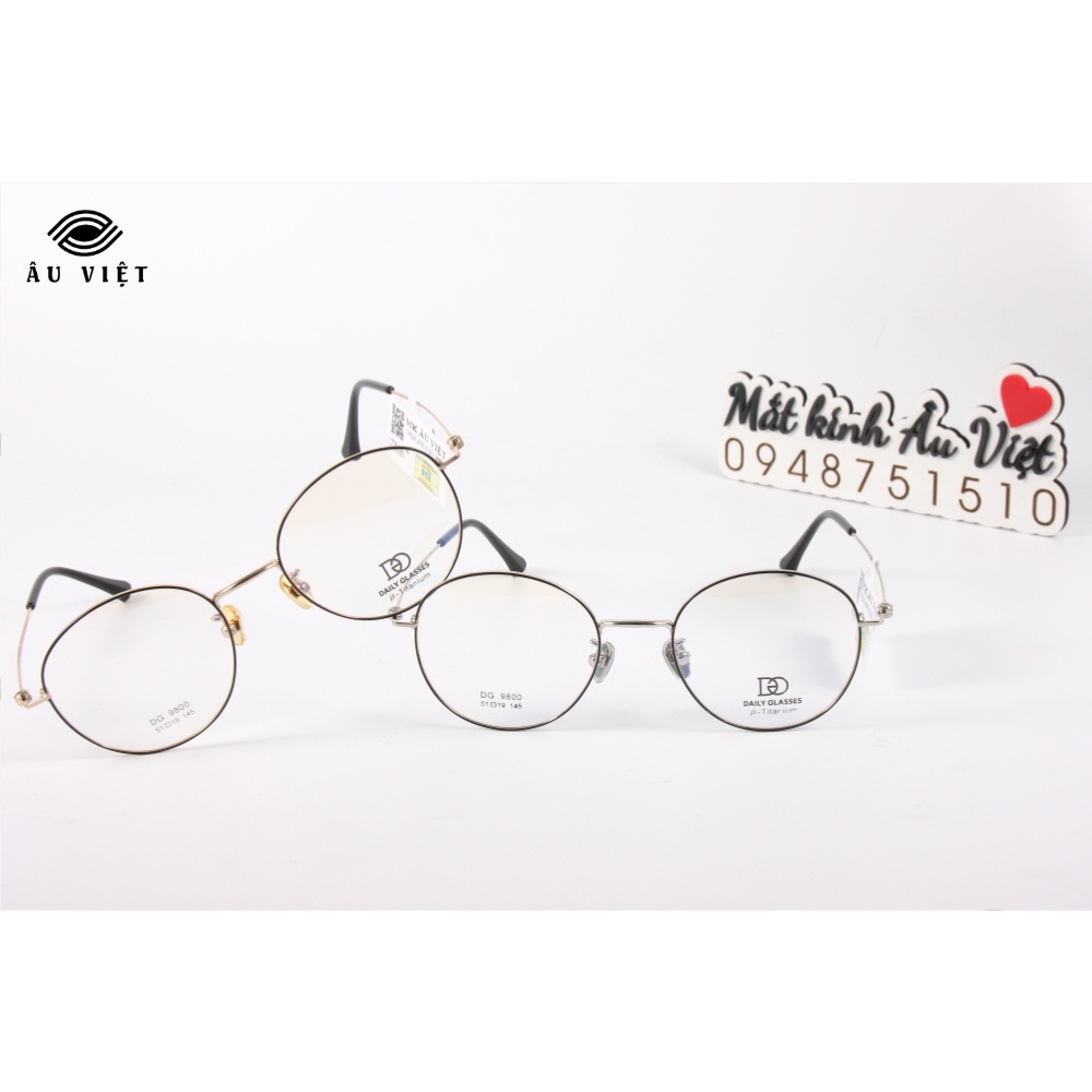 Gọng kính nam nữ kim loại titanium dáng tròn Daily Glasses DGA-9800 màu vàng/bạc Full box