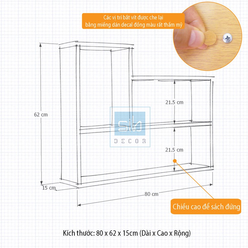 Bộ 2 Kệ Sách Gỗ Trang Trí Treo Tường Chữ L và Chữ U SIB DECOR