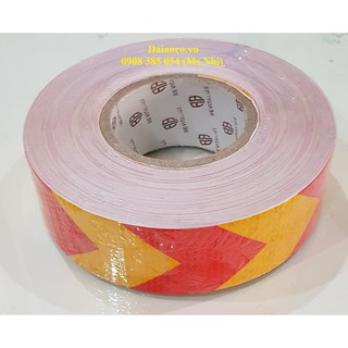 Băng keo decal phản quang vàng đỏ mũi tên lớn 5cm*45m hình thật - hàng sẵn